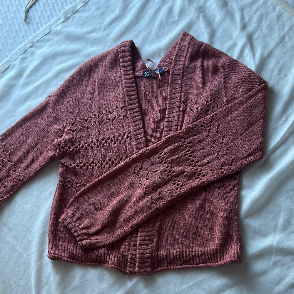 Dusty Rose Open-Front Knit Cardigan